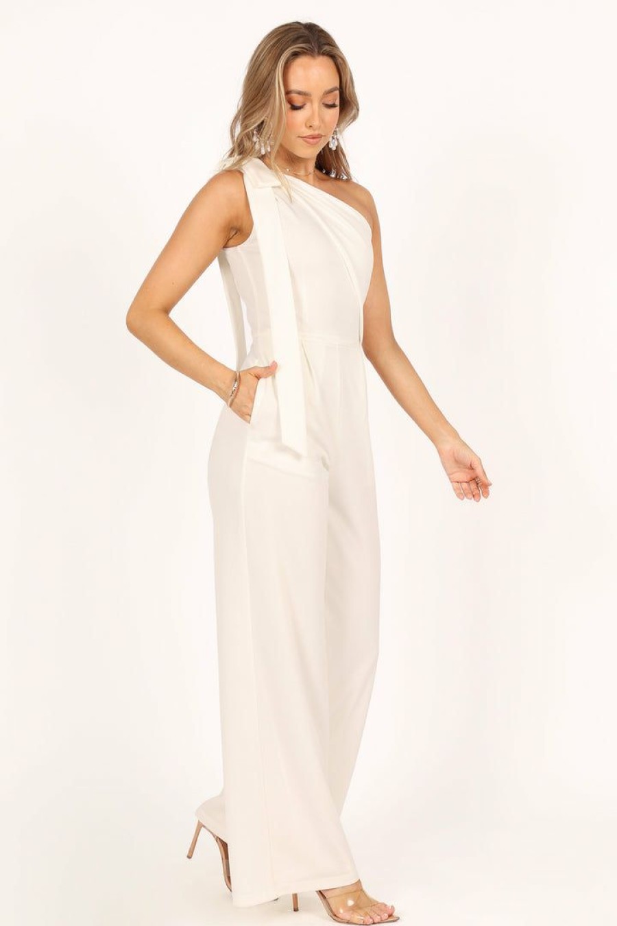 Clothing * | Petal & Pup Typical Style Sadie One Shoulder Jumpsuit White