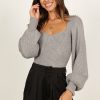 Clothing * | Petal & Pup Hot Sell Gia Sweetheart Neck Bell Sleeve Knit Sweater Light Grey