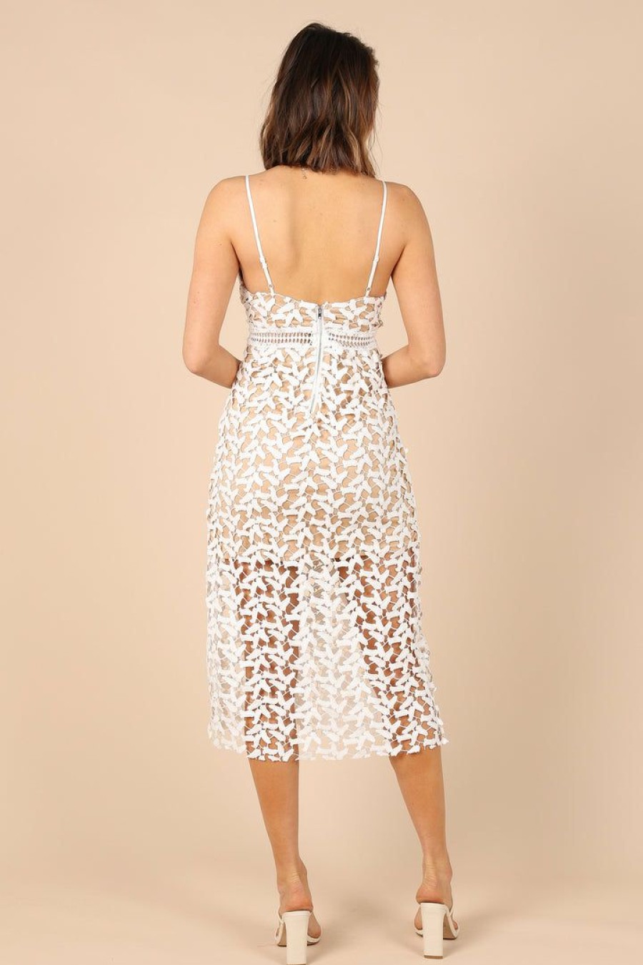 Clothing * | Petal & Pup Top Sellers Franque Midi Lace Dress White Lace