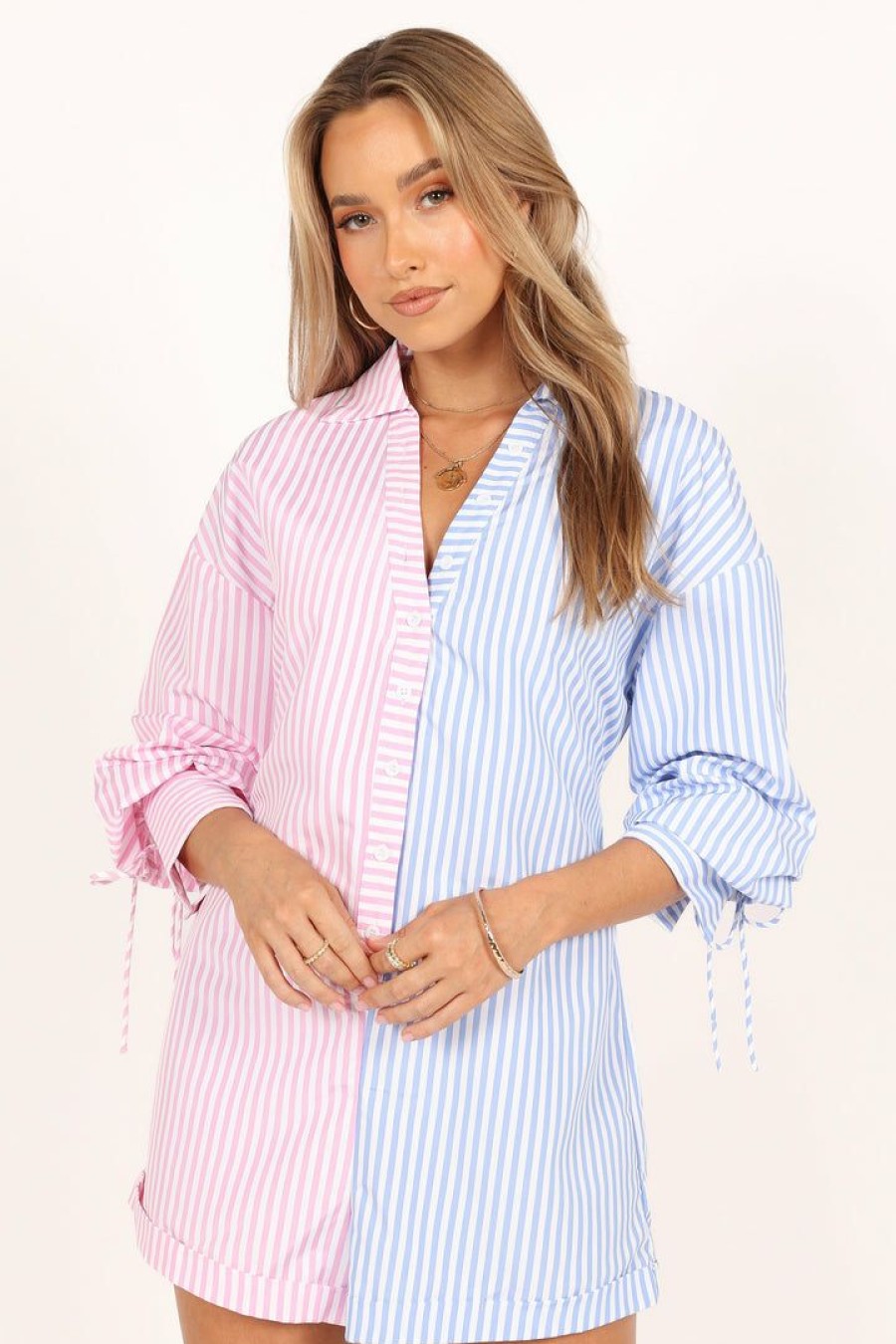 Clothing * | Petal & Pup Exquisite Gifts Della Stripe Long Sleeve Romper Pink/Blue