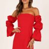 Dresses * | Petal & Pup Bargain Sale Cherese Puff Sleeve Mini Dress Red