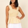 Clothing * | Petal & Pup Top Sellers Desiree Peplum Top Yellow Stripe