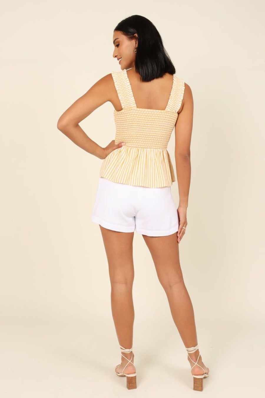 Clothing * | Petal & Pup Top Sellers Desiree Peplum Top Yellow Stripe