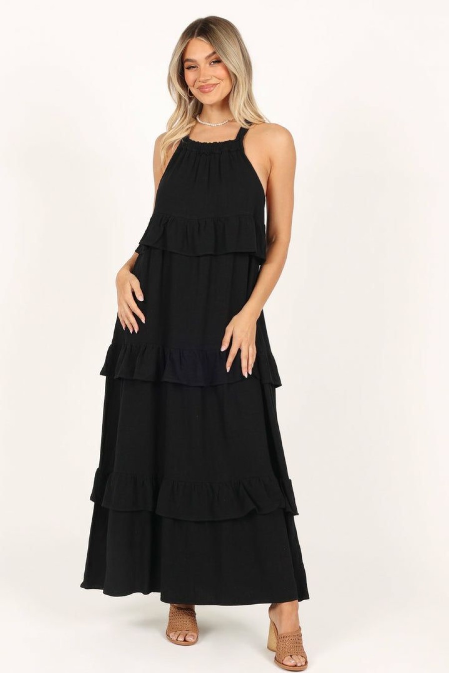 Dresses * | Petal & Pup Outlet Sale Priscilla Ruffle Maxi Dress Black