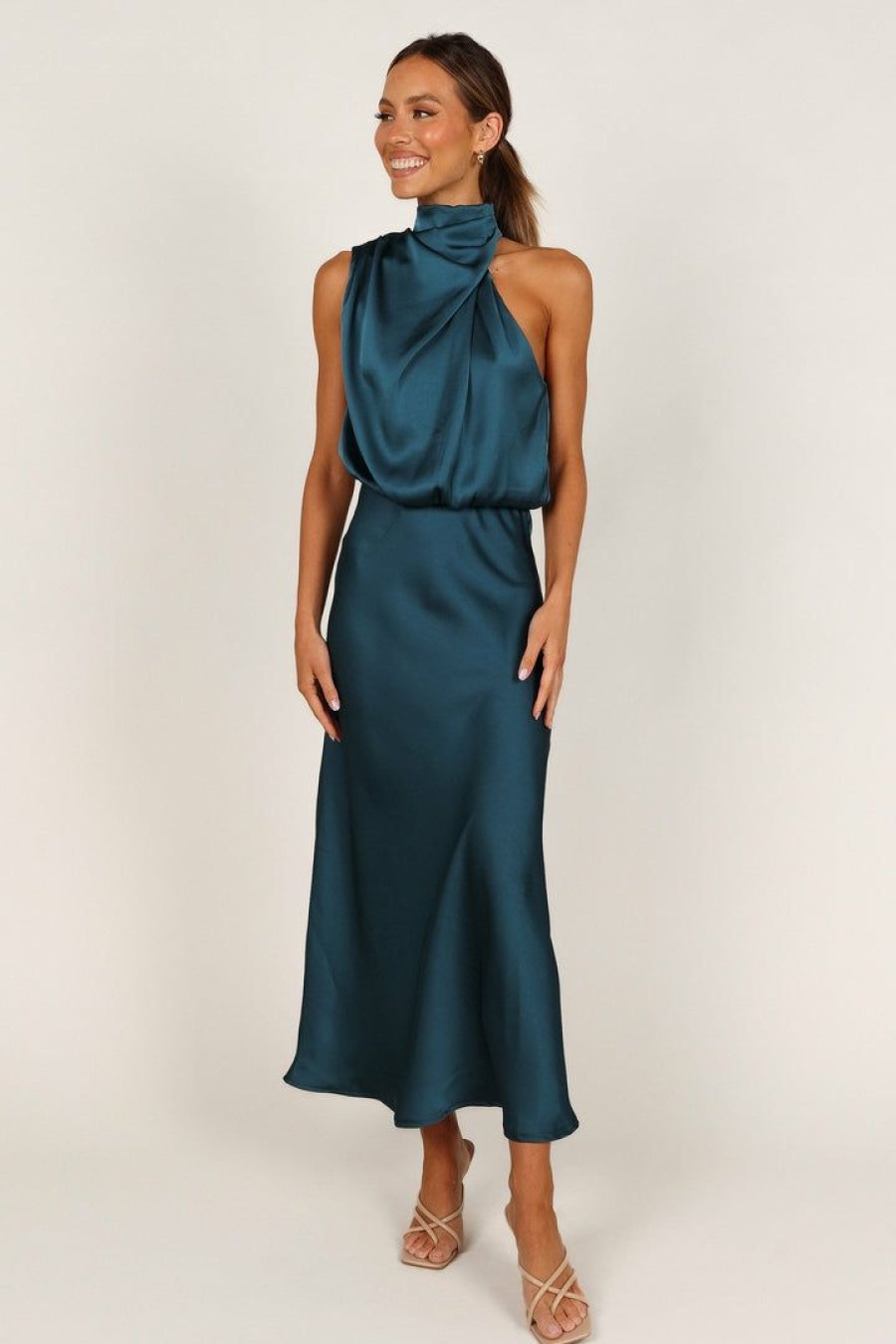 Clothing * | Petal & Pup Best Quality Anabelle Halter Neck Maxi Dress Teal