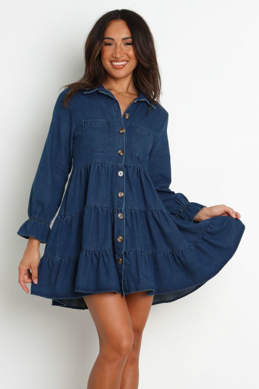 Dresses * | Petal & Pup Best Quality Zubaira Dress Dark Blue Wash