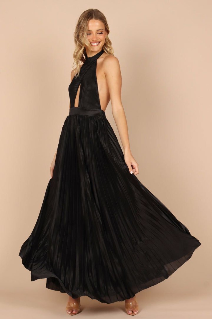 Clothing * | Petal & Pup Good Quality Elle Halter Neck Maxi Dress Black