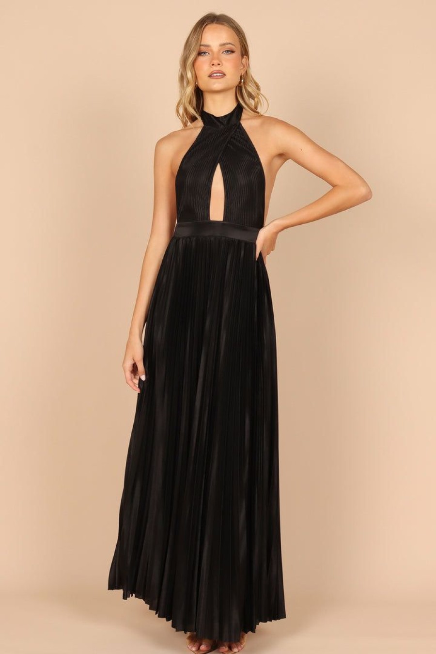 Clothing * | Petal & Pup Good Quality Elle Halter Neck Maxi Dress Black