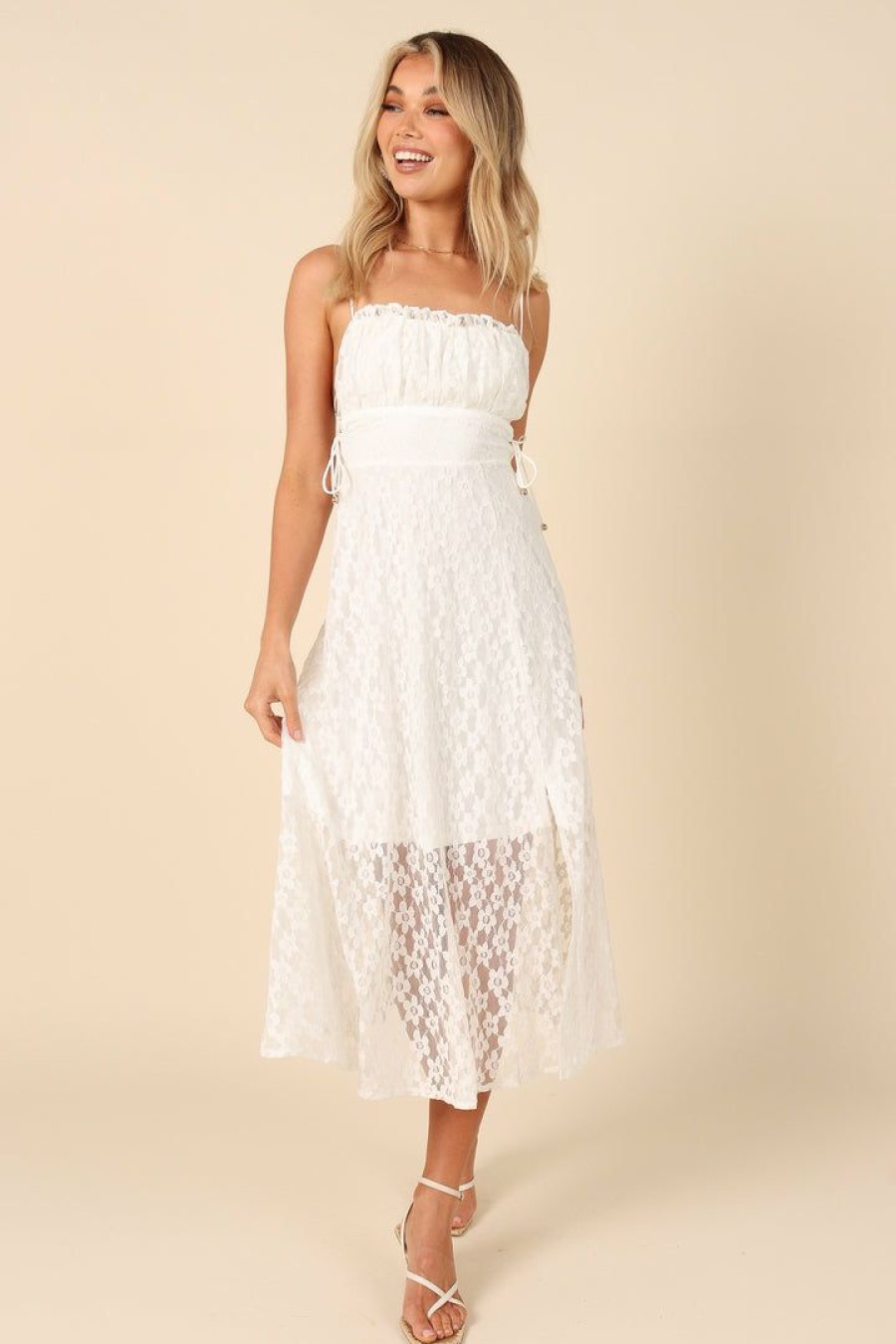 Clothing * | Petal & Pup Exquisite Gifts Quinn Lace Midi Dress White