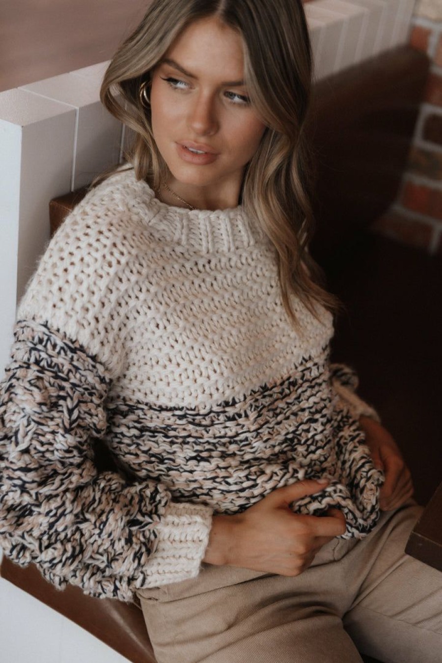 Clothing * | Petal & Pup Bargain Sale Paula Chunky Knit Sweater Ivory