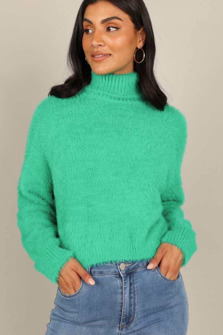 Clothing * | Petal & Pup Good Quality Monica Fuzzy Turtleneck Knit Sweater Green