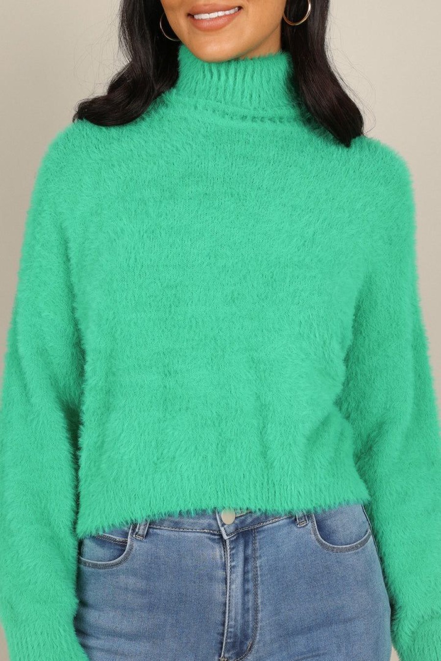 Clothing * | Petal & Pup Good Quality Monica Fuzzy Turtleneck Knit Sweater Green