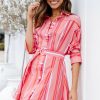 Dresses * | Petal & Pup Official Julia Belted Mini Dress Pink Stripe