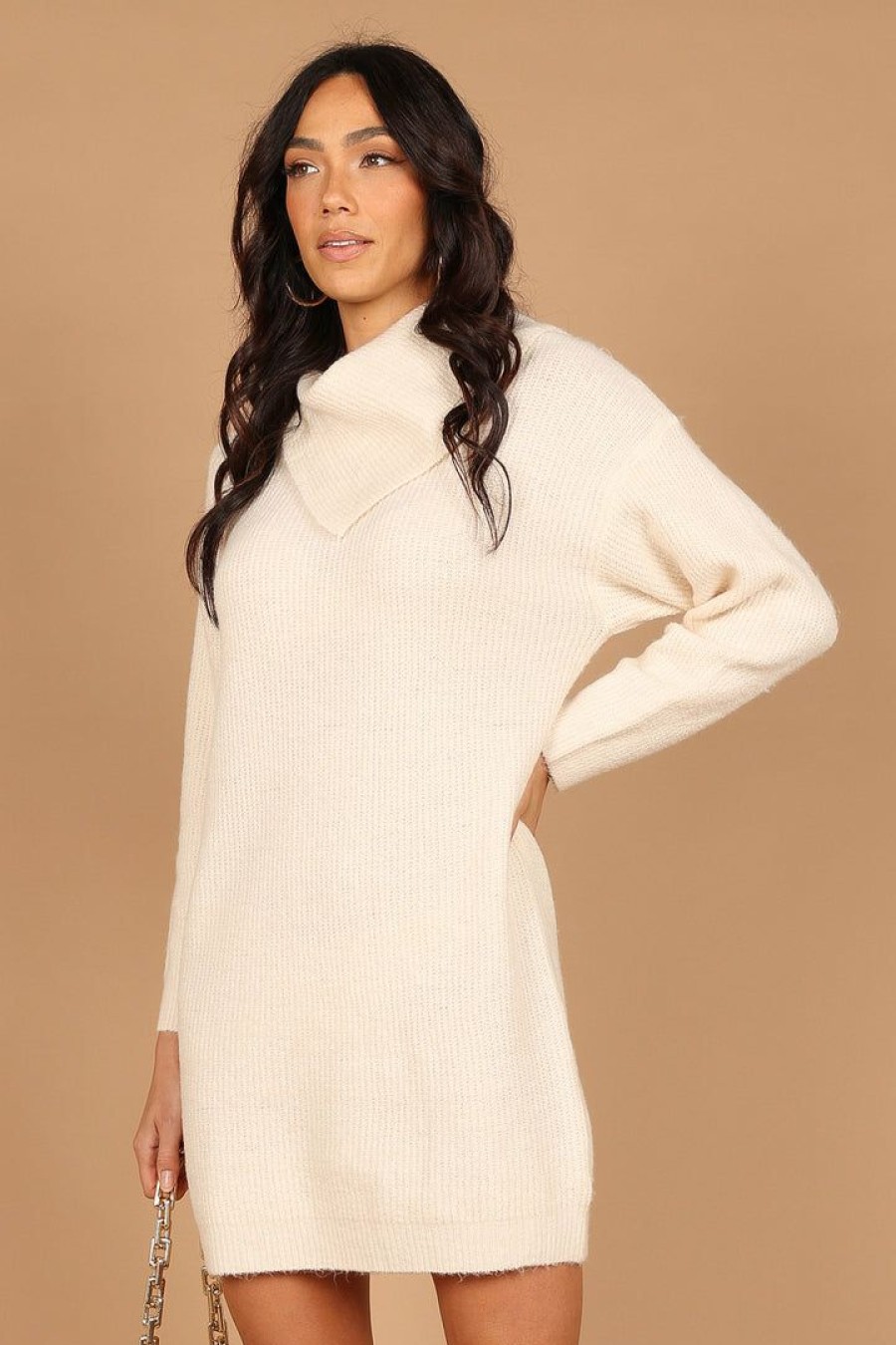 Dresses * | Petal & Pup Cheap Online Nanette High Neck Knit Mini Dress Cream