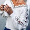 Clothing * | Petal & Pup Promotions Lace Detail Vneck Knit Sweater White