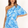 Dresses * | Petal & Pup High Quality Fiona One Shoulder Mini Dress Maldive Blue