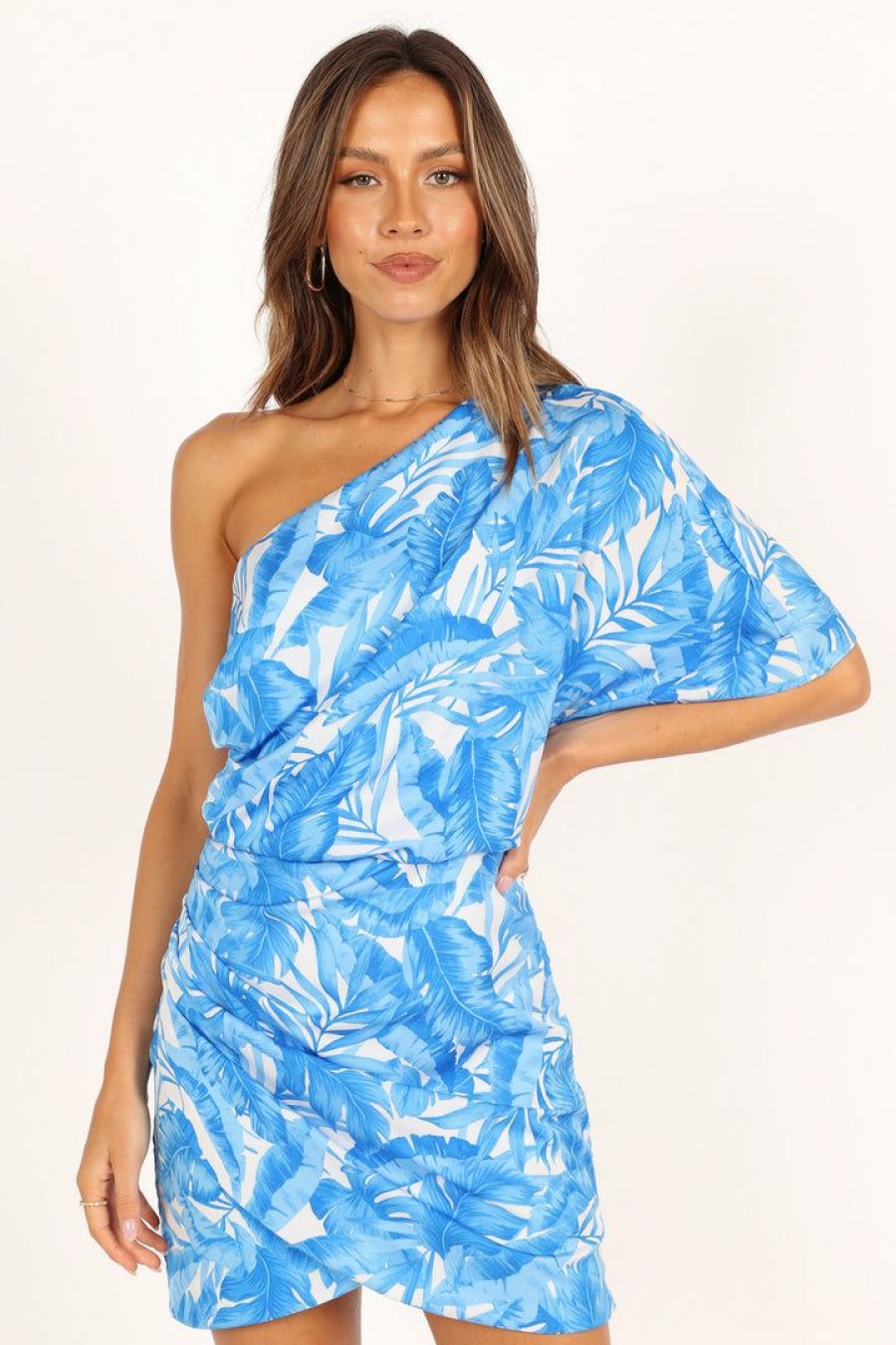 Dresses * | Petal & Pup High Quality Fiona One Shoulder Mini Dress Maldive Blue