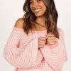 Clothing * | Petal & Pup Promotions Becca Crewneck Waffle Stitch Stripe Knit Sweater Pink