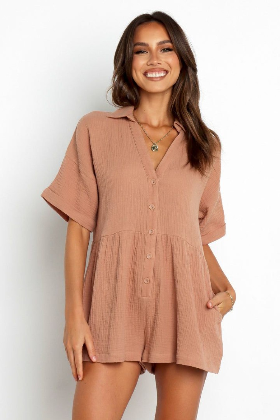 Clothing * | Petal & Pup Hot Sale Winny Romper Mocha