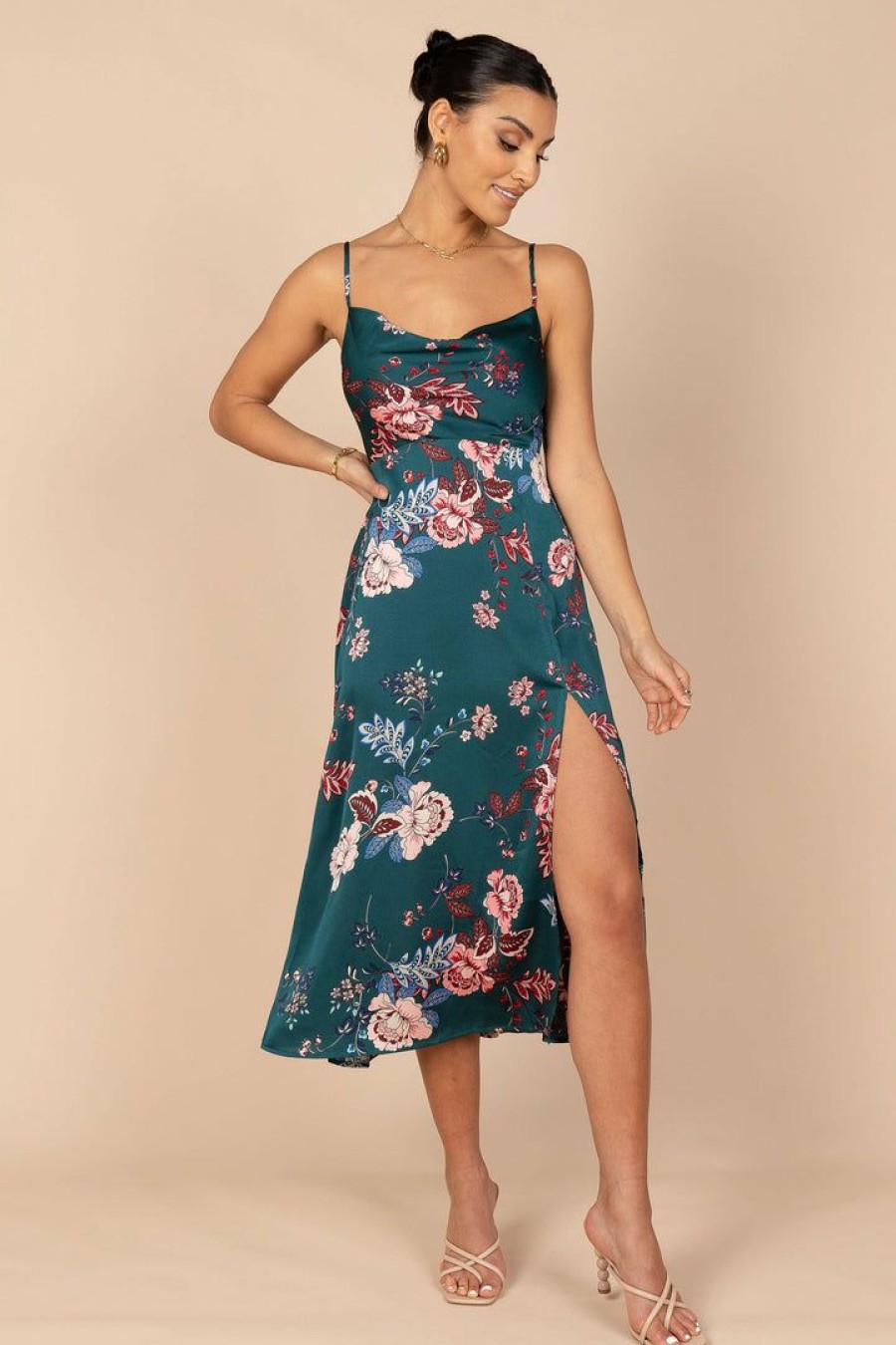 Dresses * | Petal & Pup Outlet Sale Alejandra Cowl Neck Midi Dress Emerald