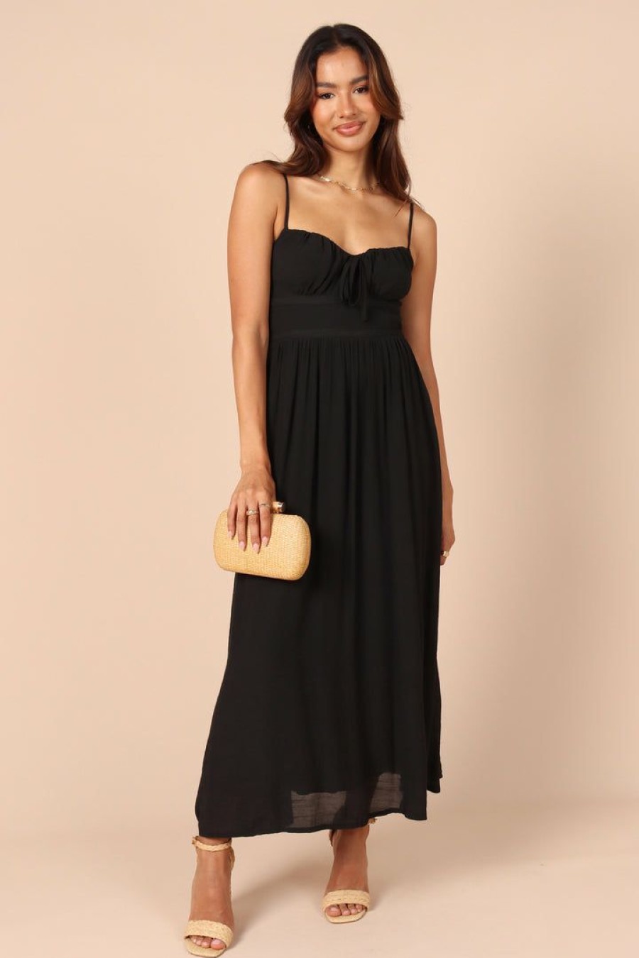 Clothing * | Petal & Pup Online Darcie Sweetheart Neckline Midi Dress Black