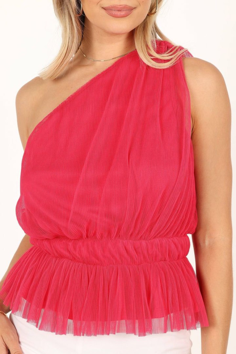 Clothing * | Petal & Pup Good Quality Gerri One Shoulder Peplum Top Pink