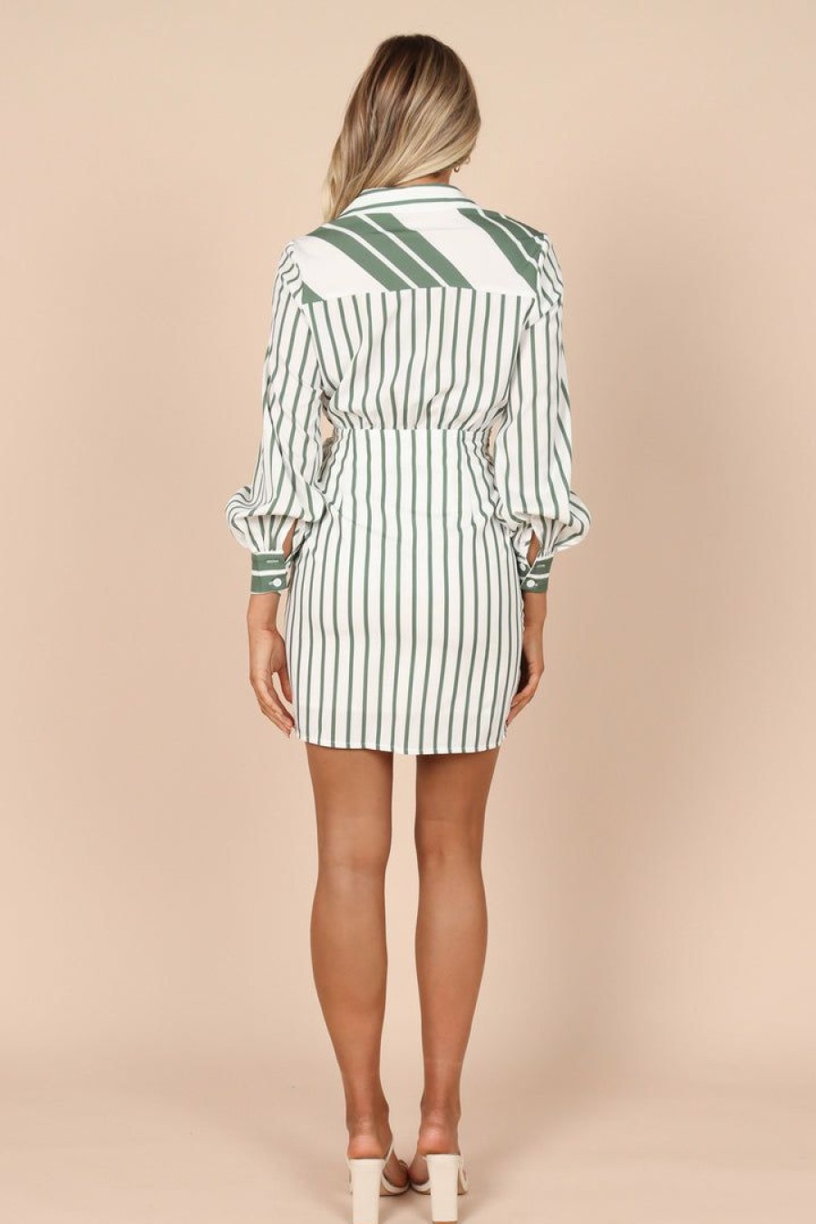 Dresses * | Petal & Pup Best Sellers Taleen Long Sleeve Tie Mini Dress Sage Stripe