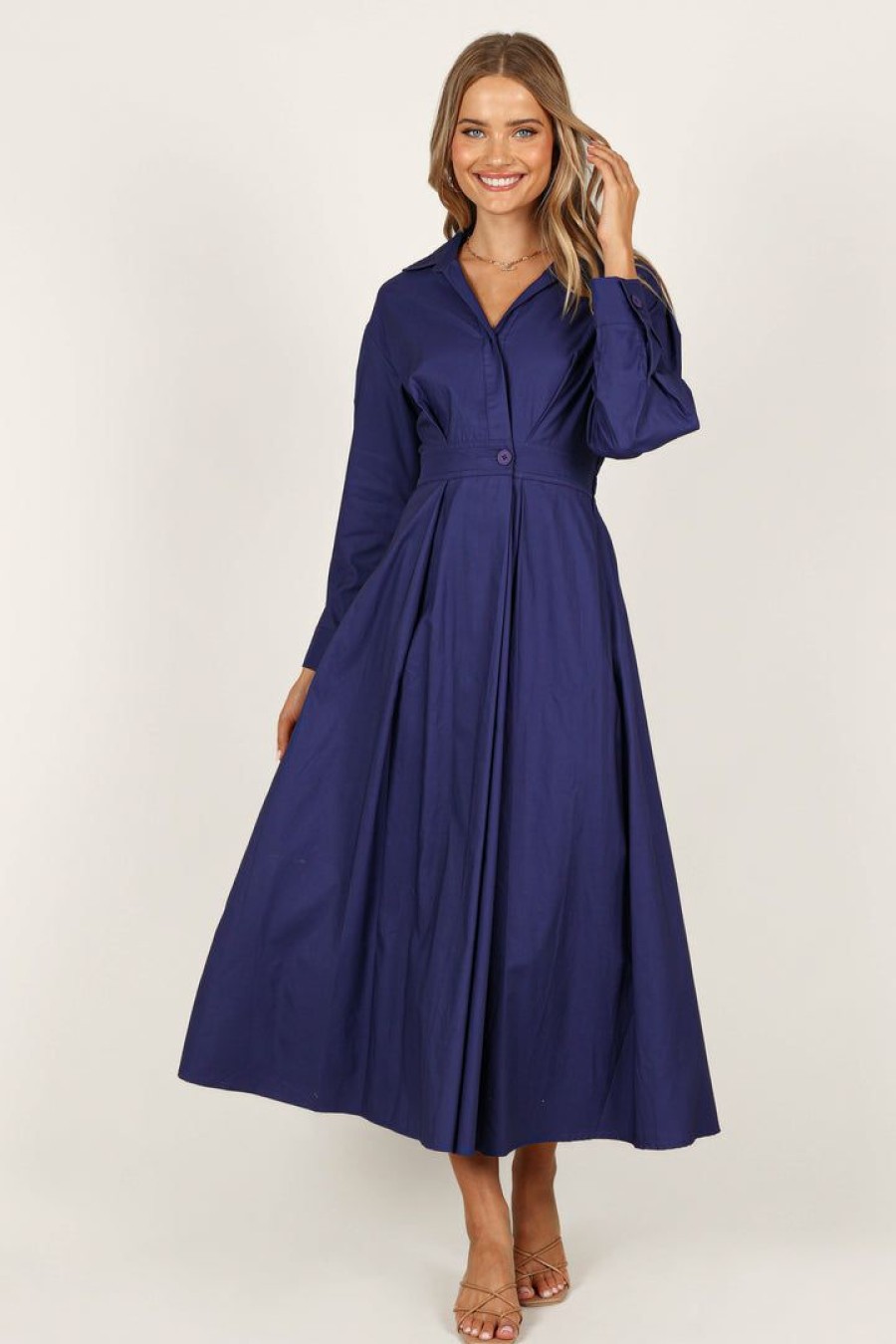 Dresses * | Petal & Pup Exquisite Gifts Violet Long Sleeve Midi Dress Royal Blue