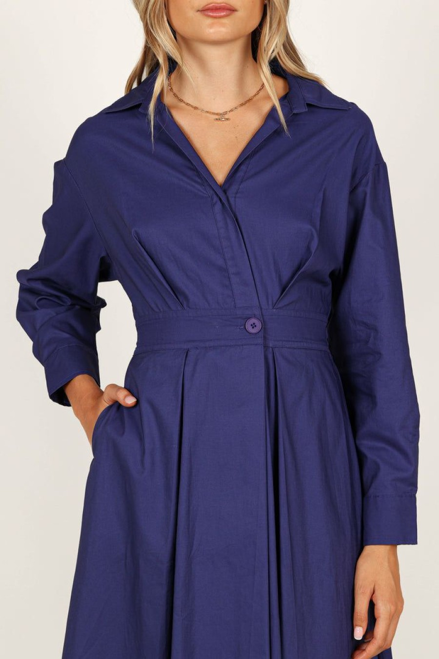 Dresses * | Petal & Pup Exquisite Gifts Violet Long Sleeve Midi Dress Royal Blue