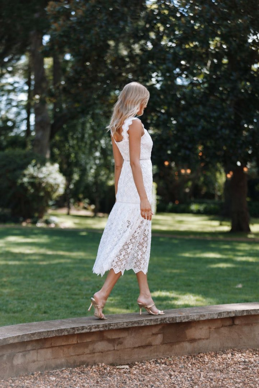 Clothing * | Petal & Pup Hot Sale Harper Midi Lace Dress White