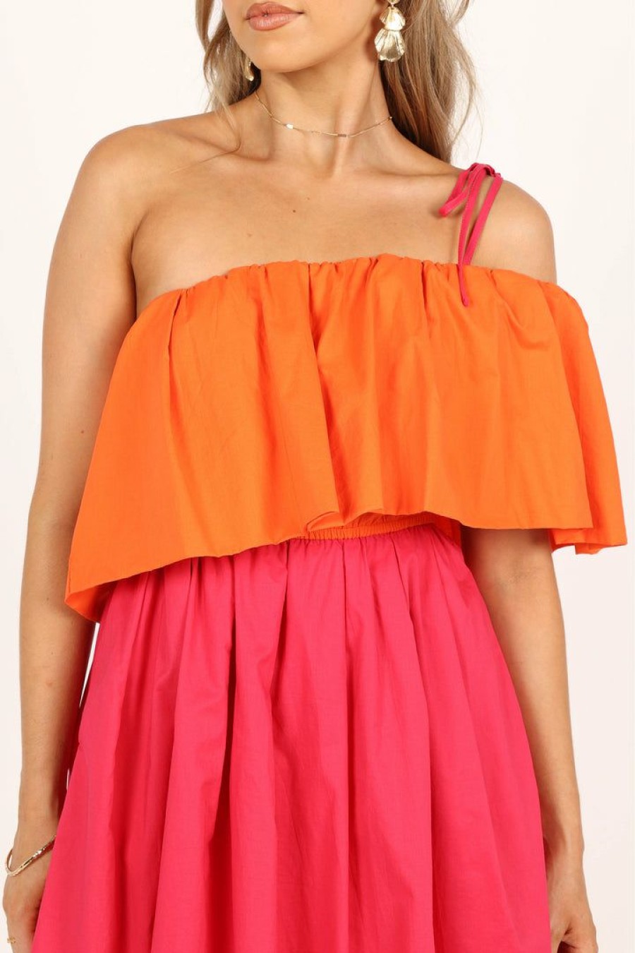 Clothing * | Petal & Pup Best Quality Maeva One Shoulder Mini Dress Pink/Orange