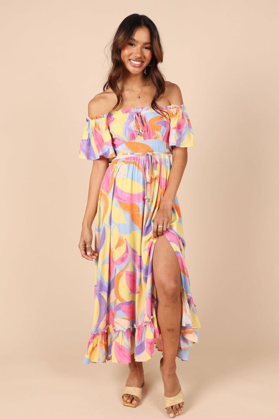 Dresses * | Petal & Pup Good Quality Luis Off Shoulder Maxi Dress Multi Print