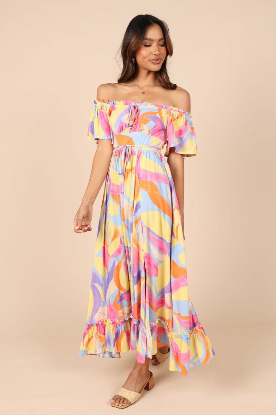 Dresses * | Petal & Pup Good Quality Luis Off Shoulder Maxi Dress Multi Print