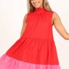 Clothing * | Petal & Pup Top Sellers Bradshaw Tiered Mini Dress Red/Pink