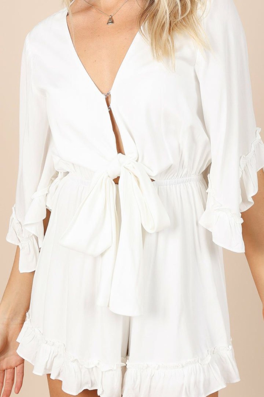 Clothing * | Petal & Pup Hot Sale Tuilly Long Sleeve Romper White