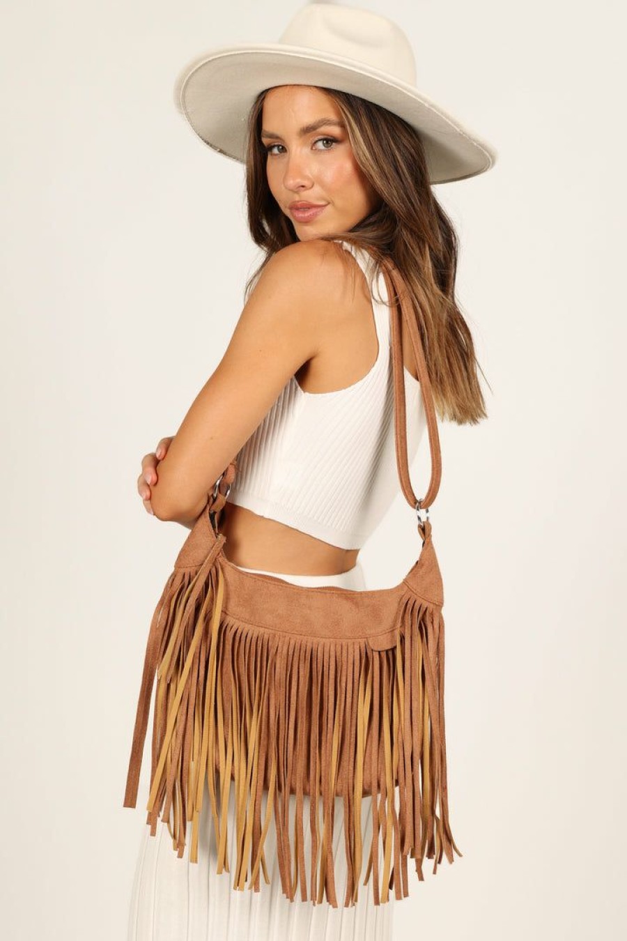 Shoes & Accessories * | Petal & Pup Discount Dolly Fringe Shoulder Bag Tan