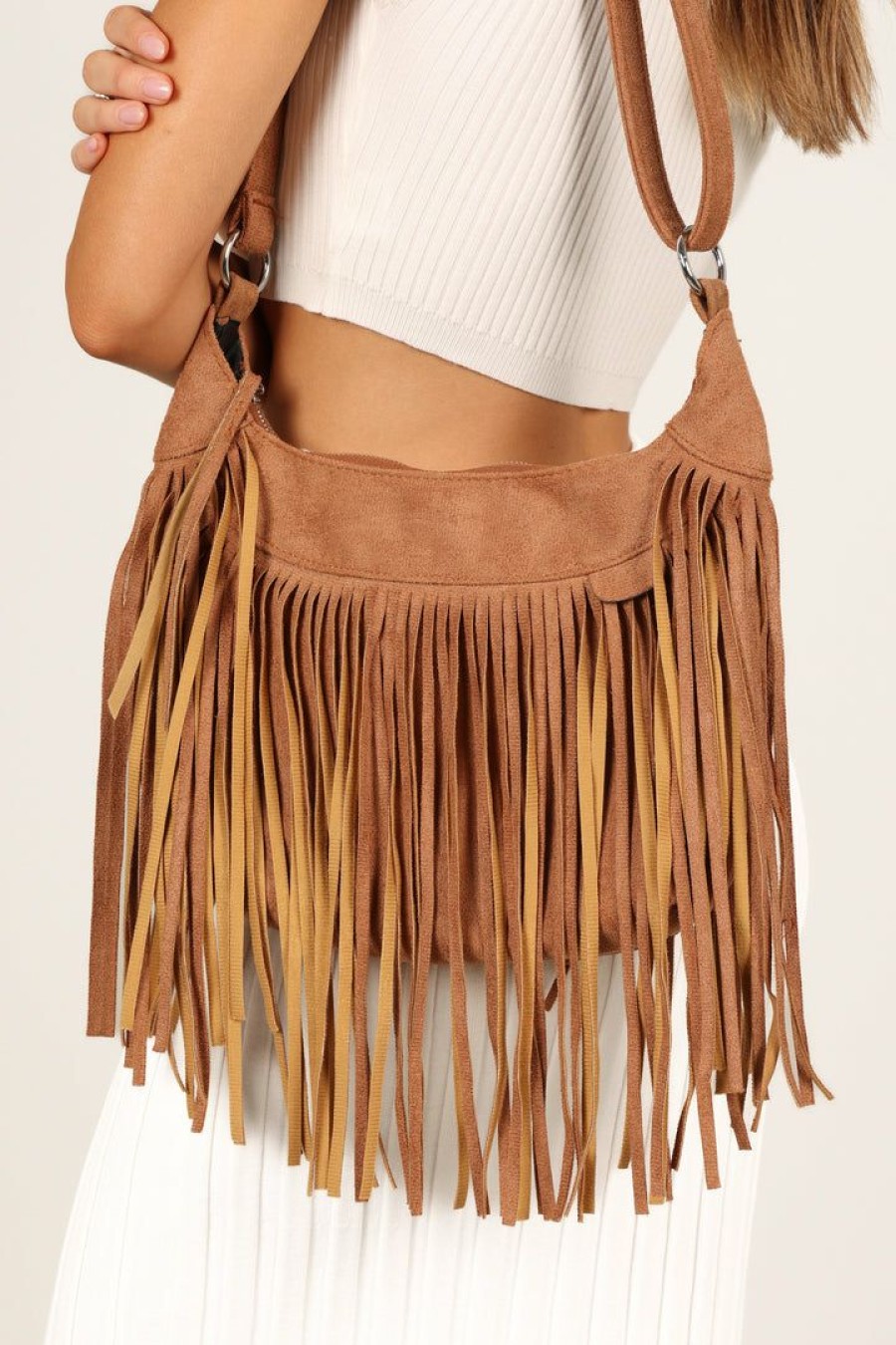 Shoes & Accessories * | Petal & Pup Discount Dolly Fringe Shoulder Bag Tan