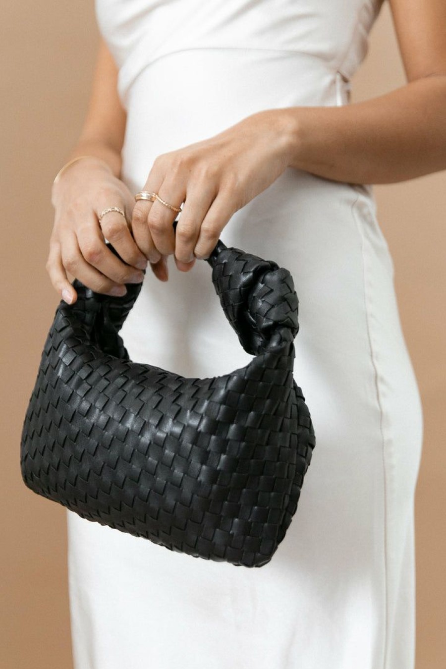 Shoes & Accessories * | Petal & Pup Official Alma Woven Shoulder Bag Black