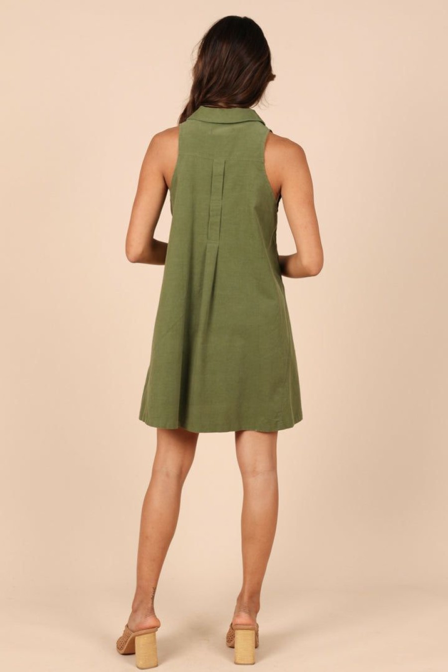 Dresses * | Petal & Pup Hot Sale Rose Collared Mini Dress Olive Corduroy