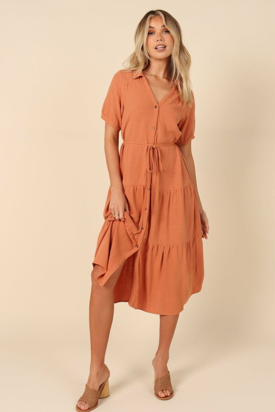 Dresses * | Petal & Pup Good Quality Adara Midi Dress Orange