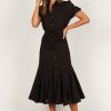 Clothing * | Petal & Pup Official Gabrielle Button Down Midi Dress Black