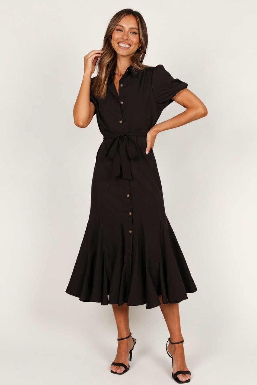 Clothing * | Petal & Pup Official Gabrielle Button Down Midi Dress Black