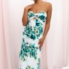 Dresses * | Petal & Pup Online Teagan Strapless Midi Dress Green Floral