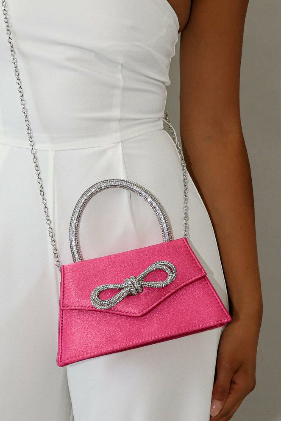 Shoes & Accessories * | Petal & Pup Good Quality Flicka Rhinestone Bow Bag Pink Satin