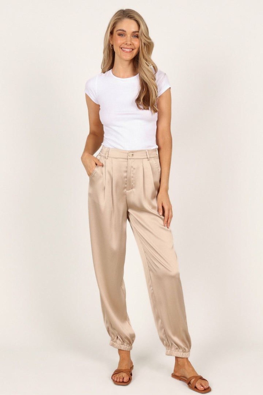 Clothing * | Petal & Pup Best Sellers Andy Satin Jogger Pant Beige