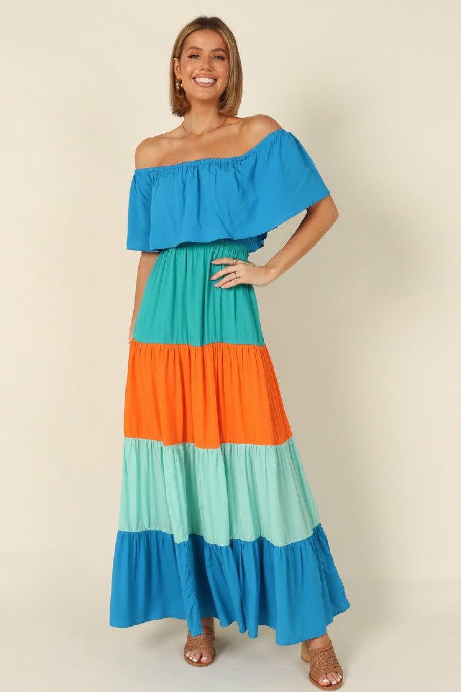 Dresses * | Petal & Pup High Quality Eazon Off Shoulder Maxi Dress Blue