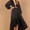 Dresses * | Petal & Pup Online Minnow Satin Ruffle Tier O-Ring Cut Out Maxi Dress Black