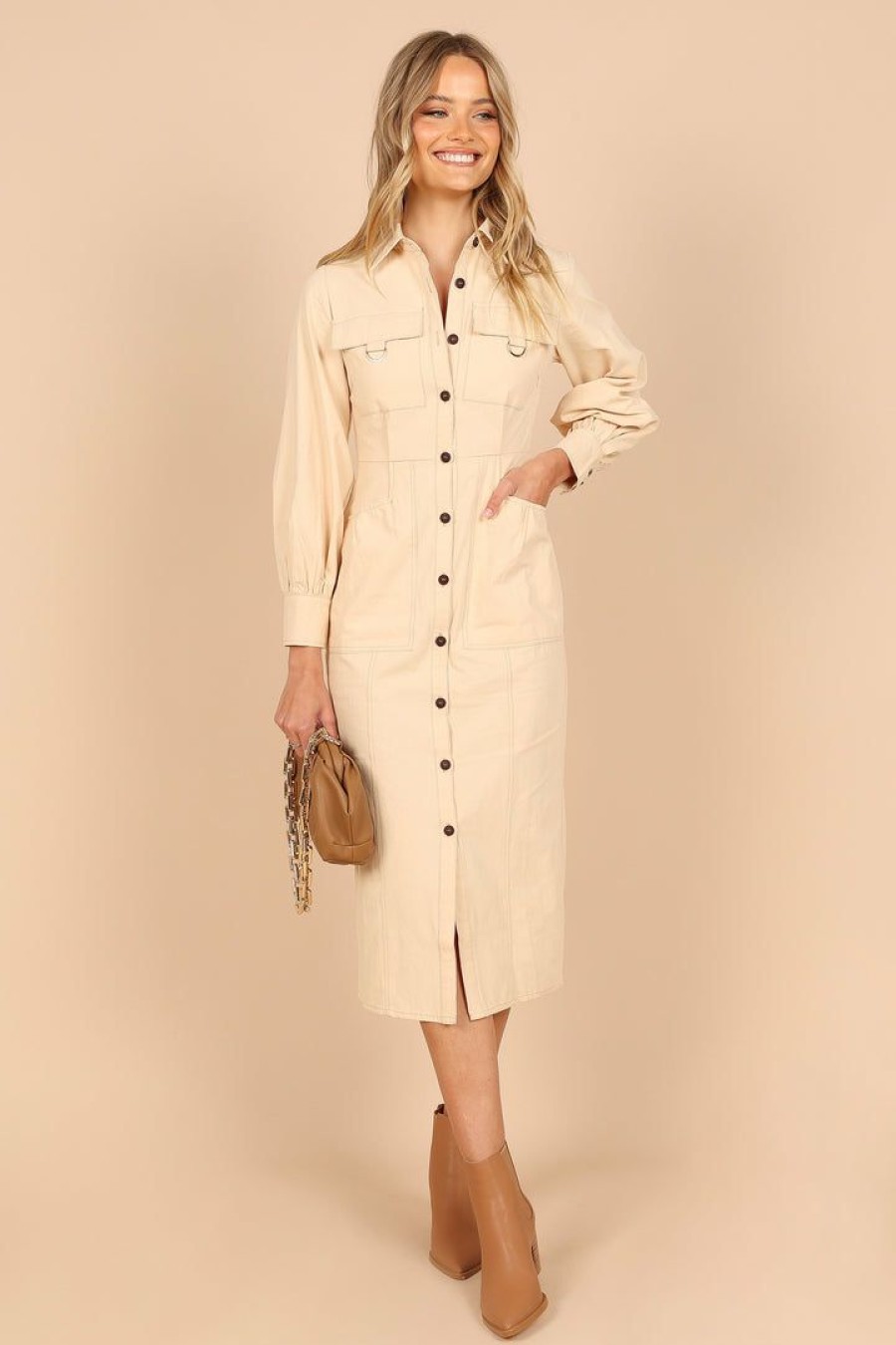 Dresses * | Petal & Pup Good Quality Indie Button Up Midi Dress Cream