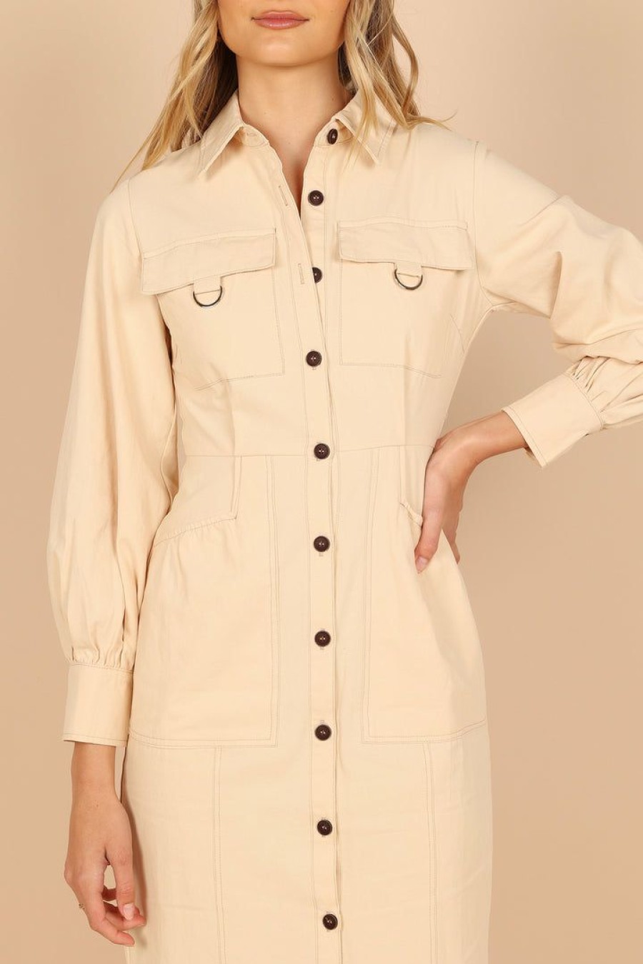 Dresses * | Petal & Pup Good Quality Indie Button Up Midi Dress Cream