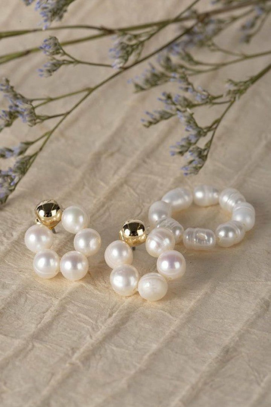 Shoes & Accessories * | Petal & Pup Hot Sell Earrings And Ring Set Pearl